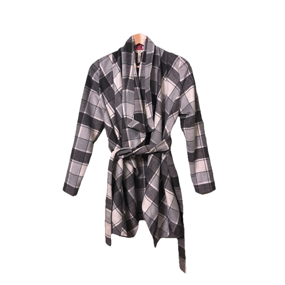 Matilda Jane Waterfall Coat BOHO Mom Chic XS Plaid Belted Check It Twice Coat